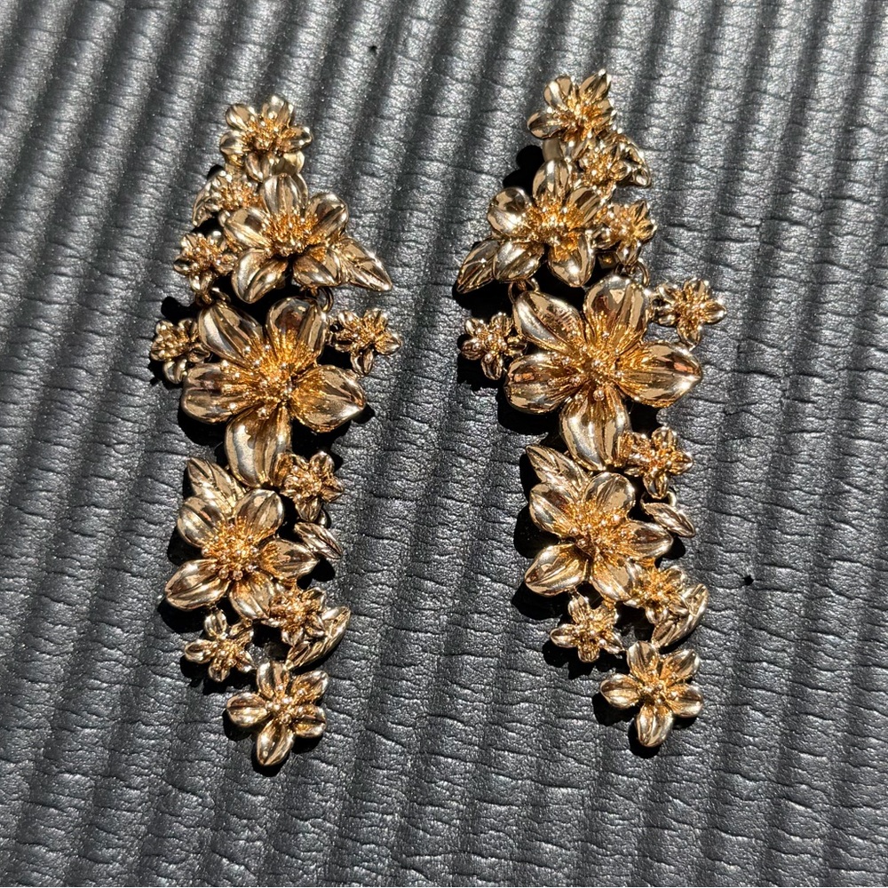 Gold Floral Drop Clip-On Earrings - Women Jewelry